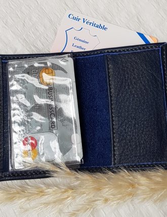 Porte cartes bleu marine en cuir véritable