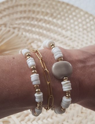 Bracelet perles Heishi et perle en céramique